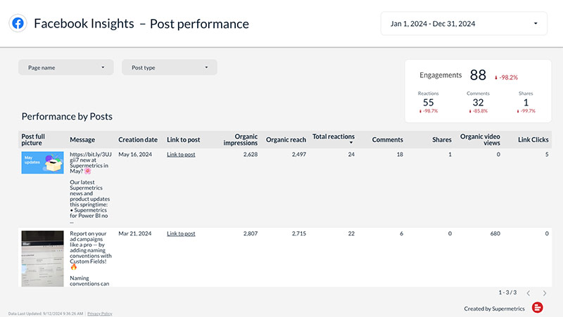 Facebook Page report